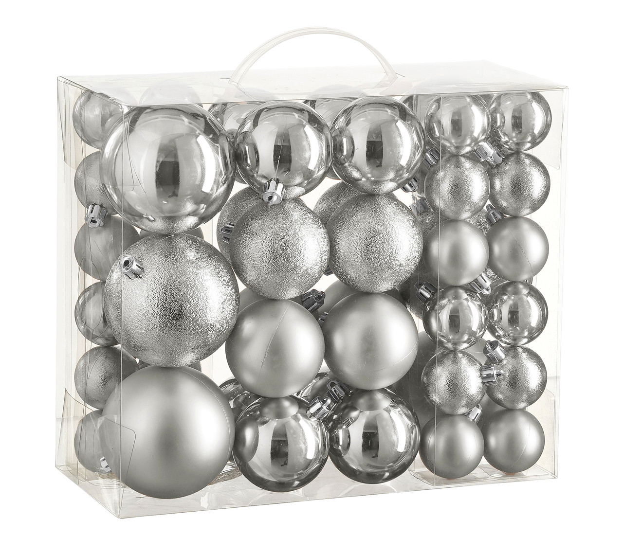 Ялинкові пластикові кульки House of Seasons комплект 46 шт, Ø 4/6/8 см, сріблясті