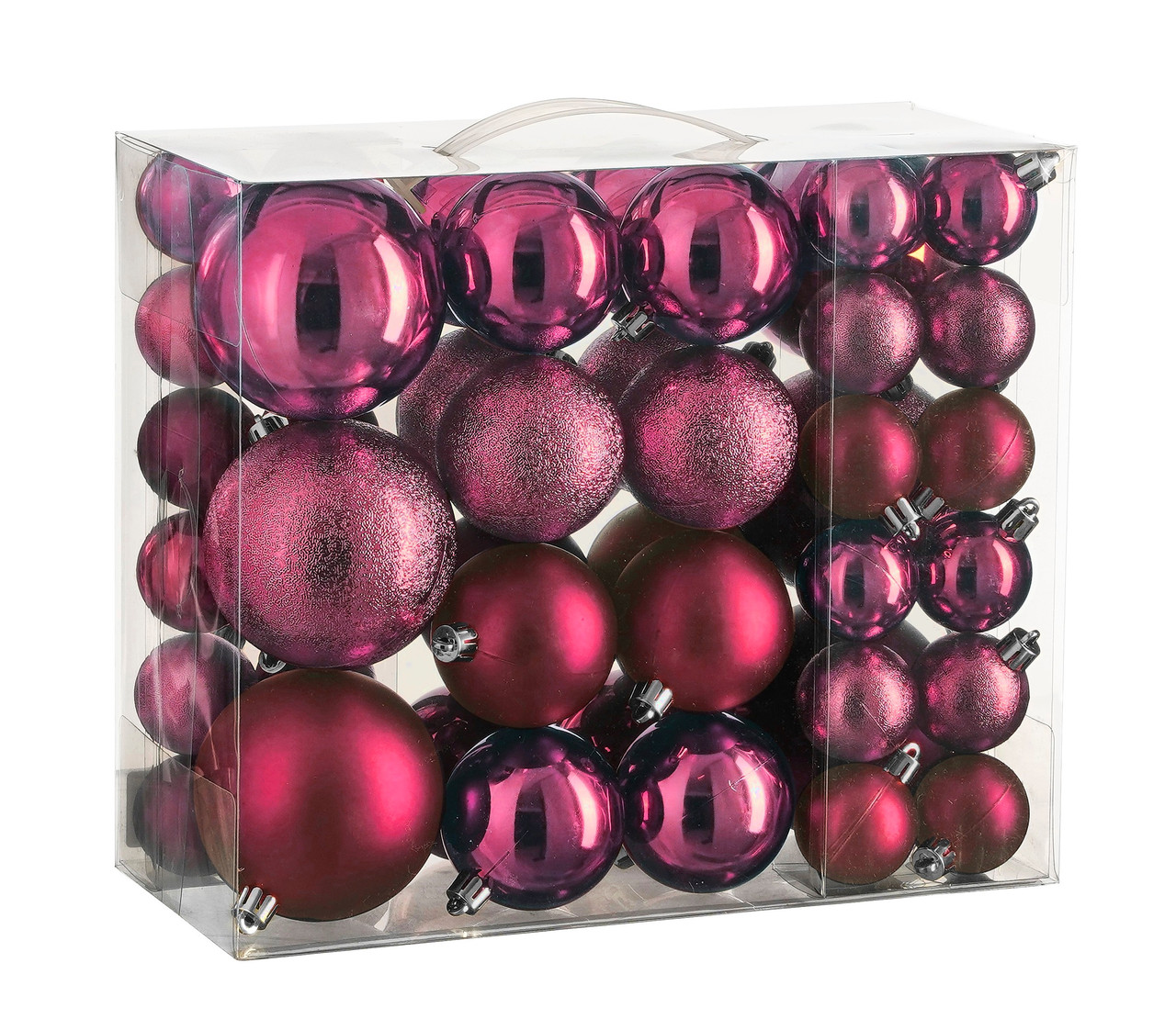 Ялинкові пластикові кульки House of Seasons комплект 46 шт, Ø 4/6/8 см, фуксія