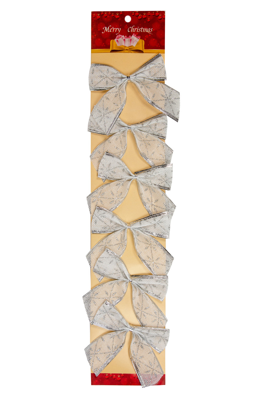 Бант декоративний текстильний Chomik, комплект 6 шт, 10 см, біло-сріблястий