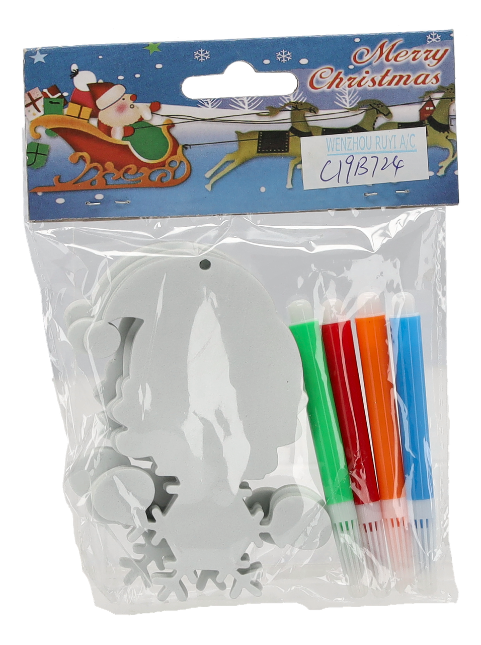Прикраси для розфарбовування "Санта зі сніжинкою" Chomik, комплект 3 шт, 10 см та фломастери 4 шт, фото 1