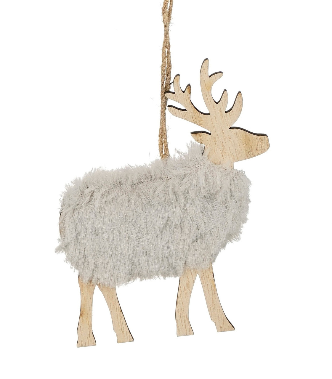 Підвіска декоративна "Олень" House of Seasons, 9 см, дерево з хутром, сірий