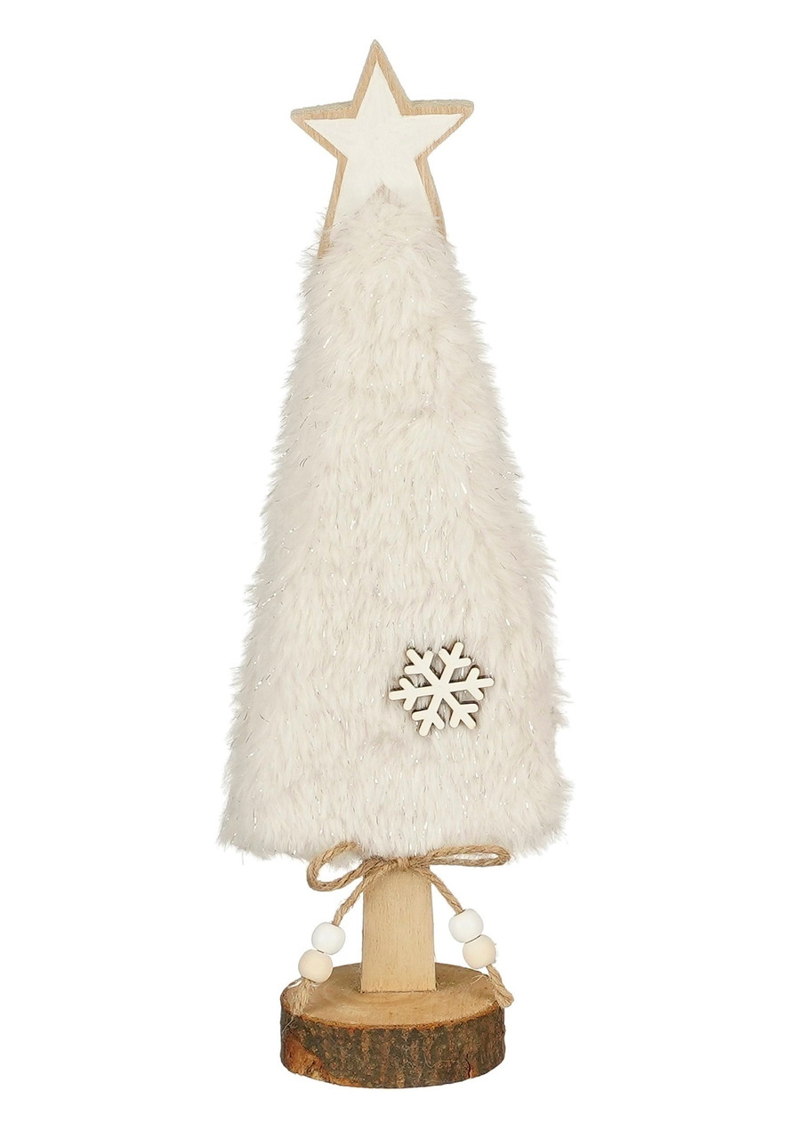 Прикраса декоративна Ялинка House of Seasons 32 см, дерево з хутром, айворі