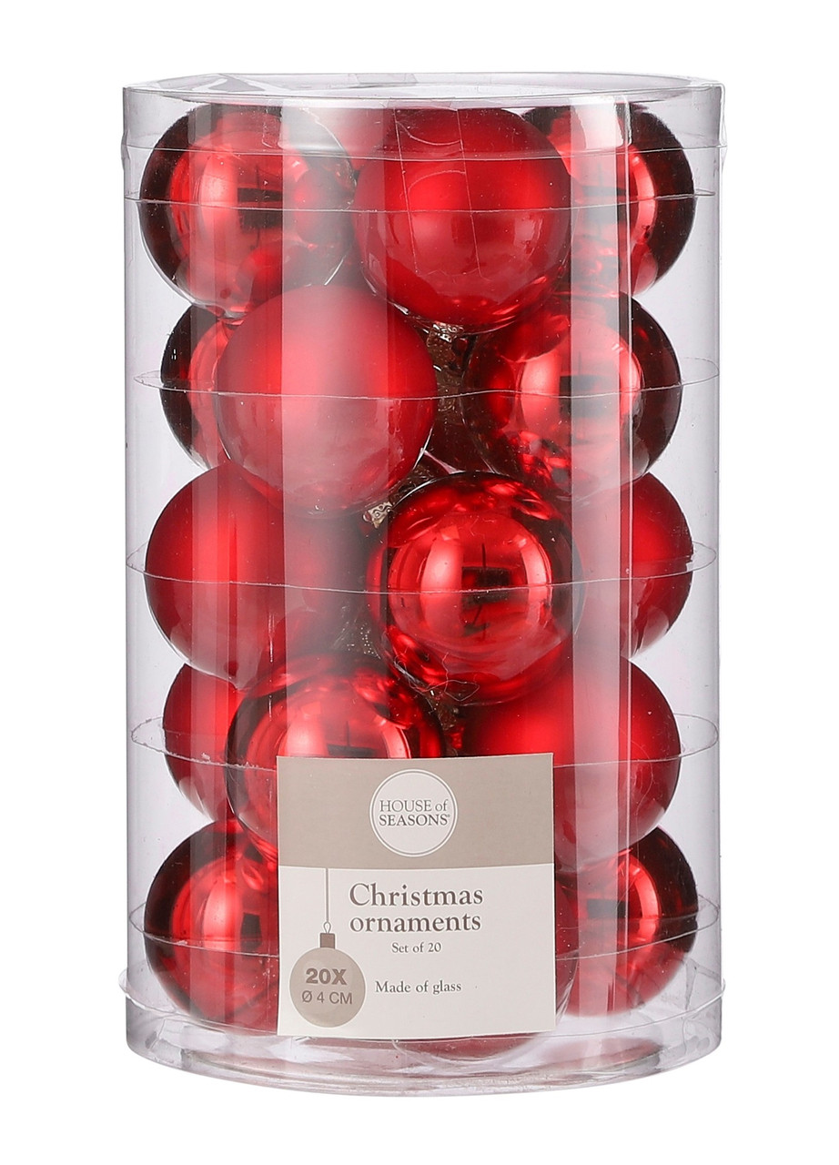 Ялинкові скляні кульки "House of Seasons" комплект 20 шт, Ø 4 см, червоні