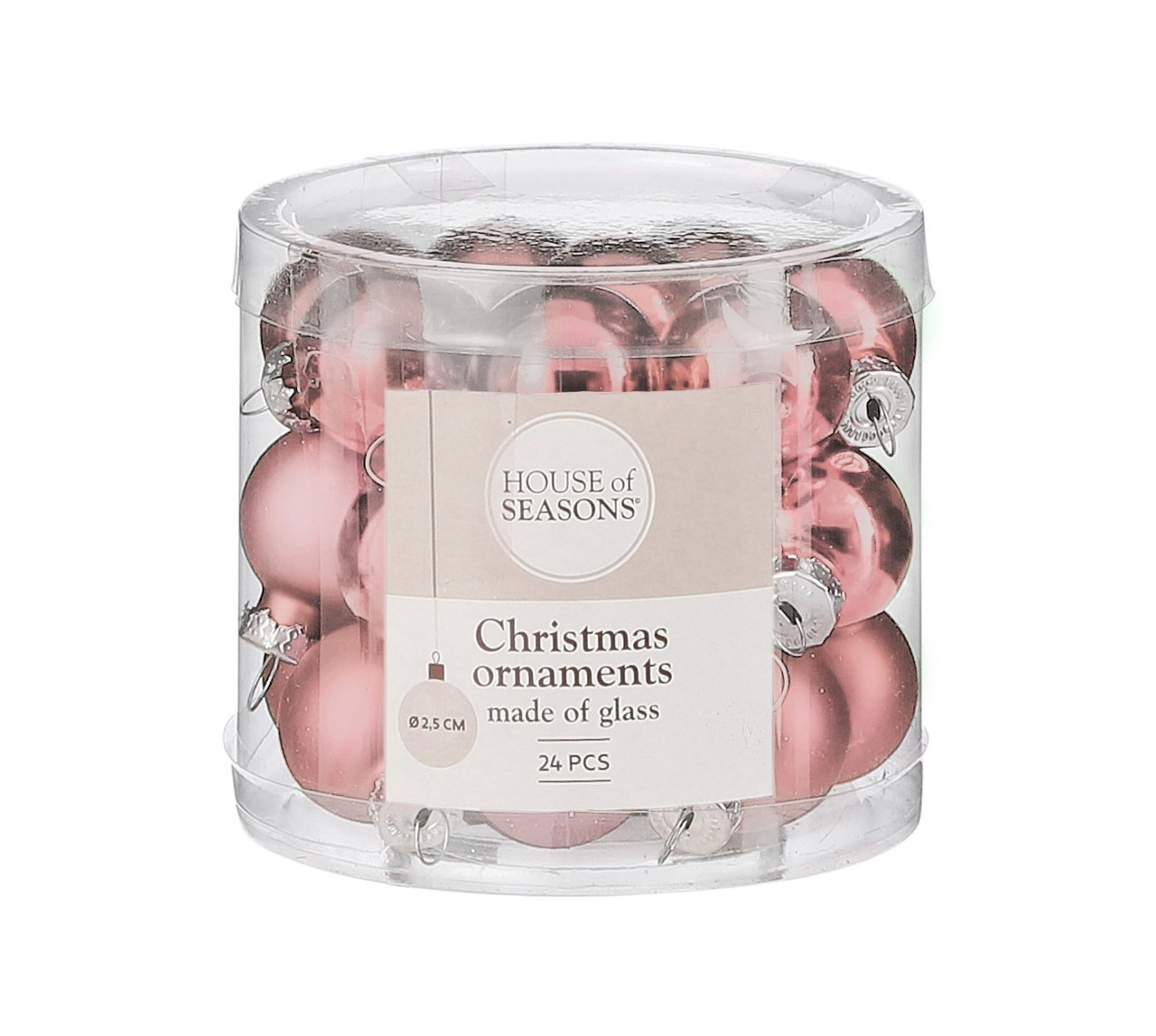 Ялинкові скляні кульки "House of Seasons" комплект 24 шт, Ø 2,5 см, рожеві