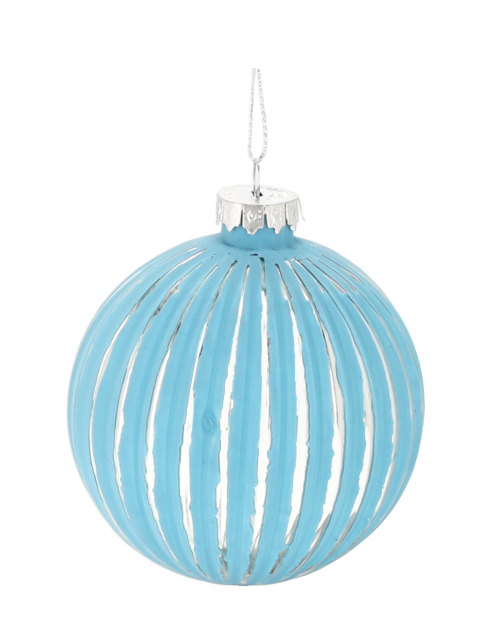 Ялинкова скляна кулька "Chomik" Ø 8 см, рельєф вертикальний, блакитна