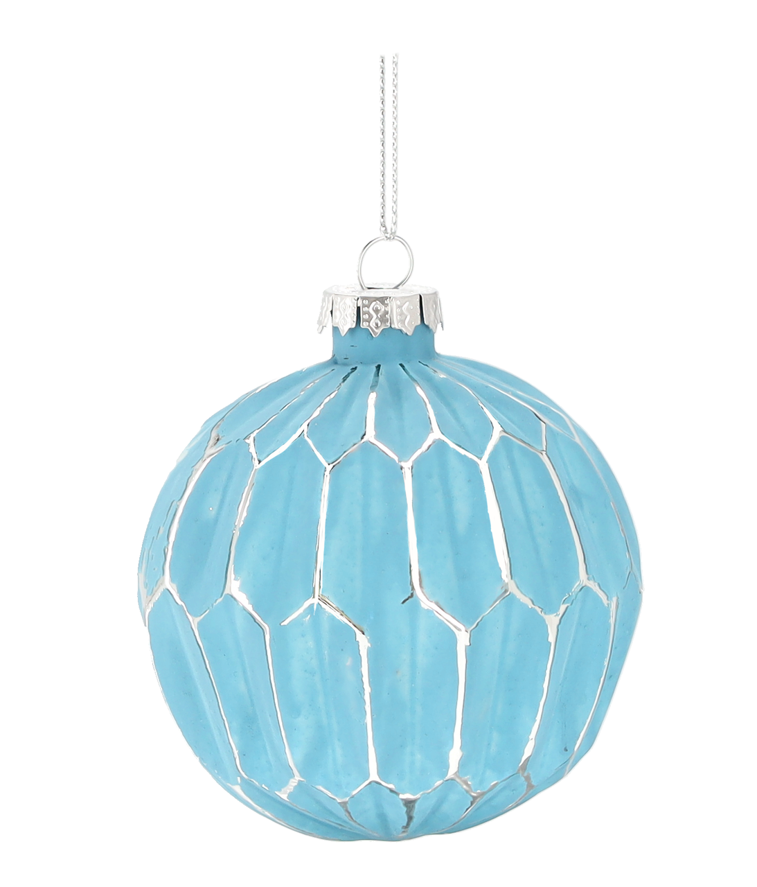 Ялинкова скляна кулька "Chomik" Ø 8 см, рельєф соти, блакитна