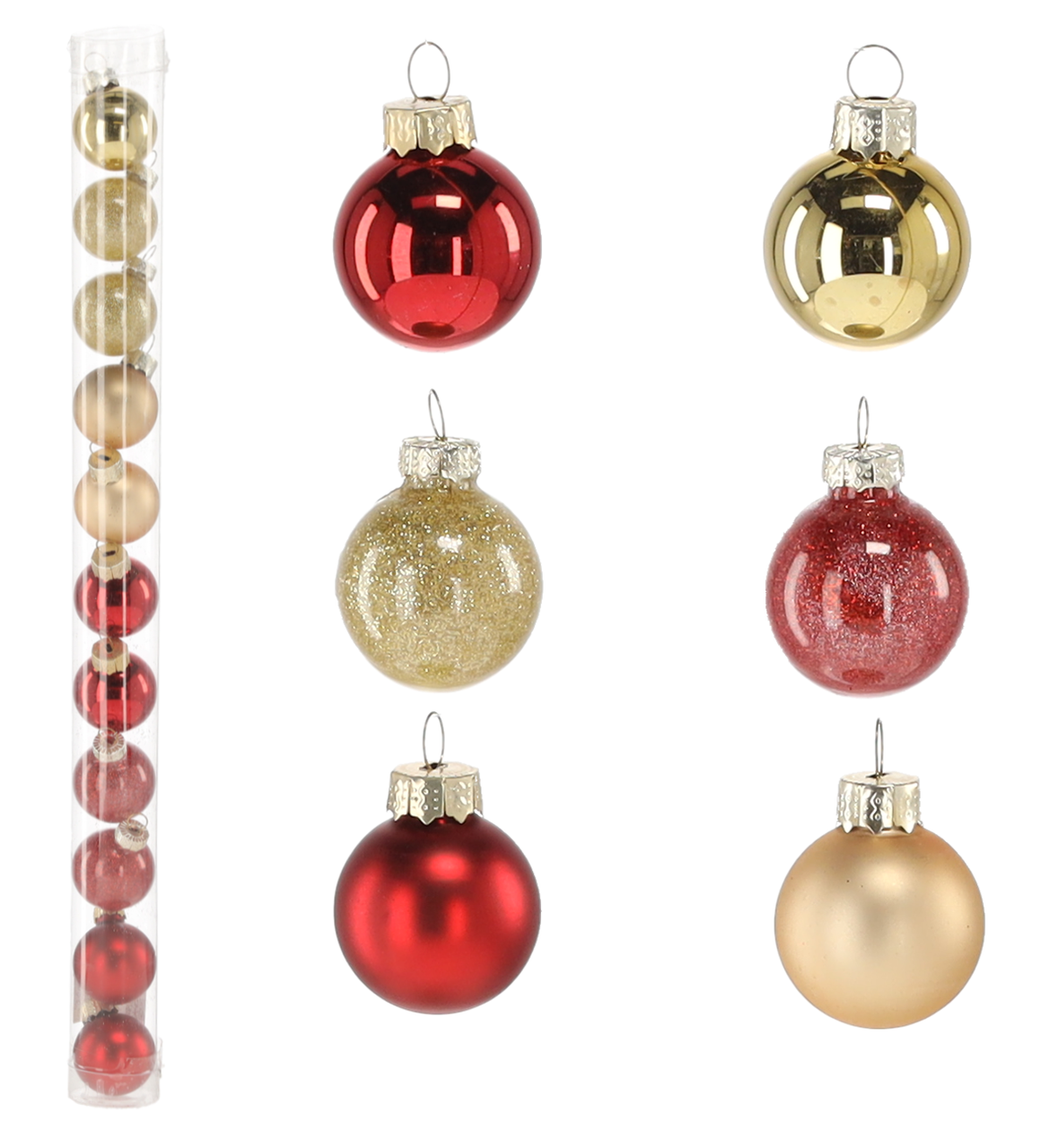 Ялинкові скляні кульки "Chomik" комплект 11 шт, Ø 3 см, червоні, золото, фото 1