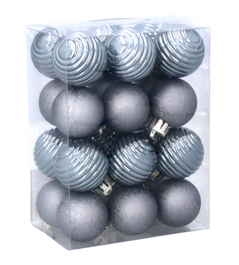 Ялинкові скляні кульки "Chomik" комплект 24 шт, Ø 3 см, сіро-сині, фото 1