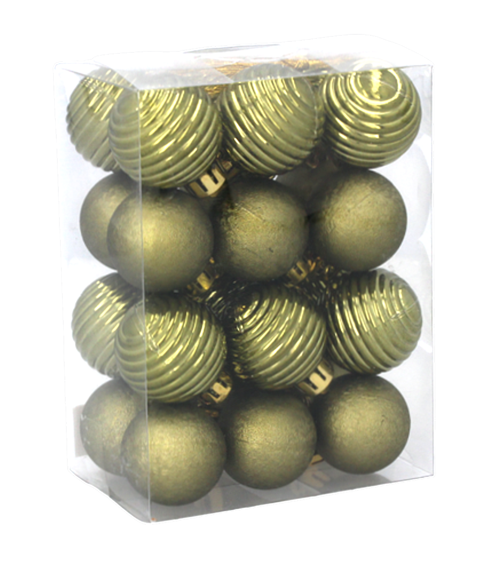 Ялинкові скляні кульки "Chomik" комплект 24 шт, Ø 3 см, оливкові, фото 1