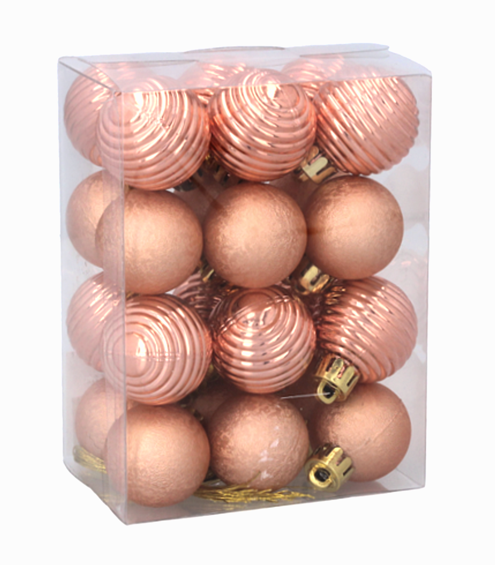 Ялинкові скляні кульки "Chomik" комплект 24 шт, Ø 3 см, рожево-пудрові, фото 1