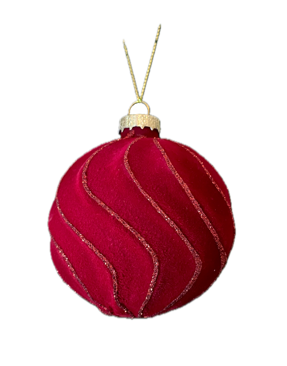 Ялинкова скляна кулька велюр "Chomik" Ø 8 см, червона хвиляста