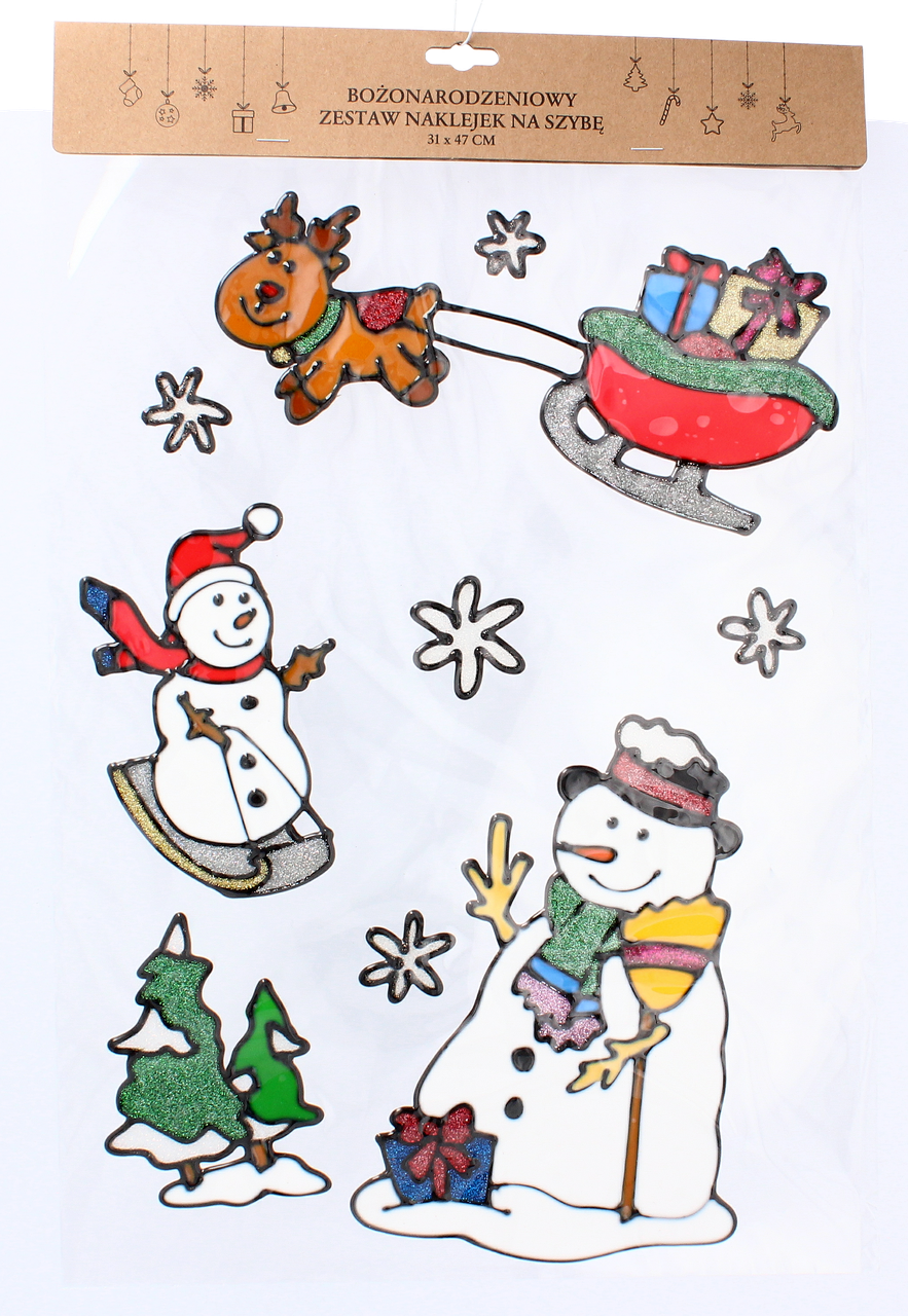 Наклейки новорічні декоративні "Сніговик з оленем" Chomik, 31х47 см