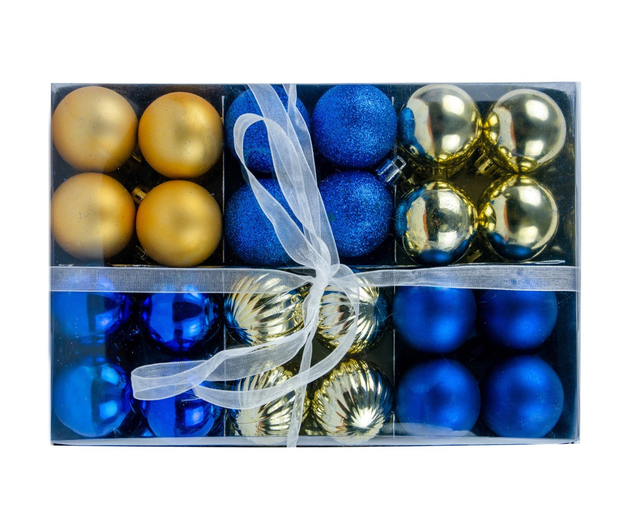 Ялинкові пластикові кульки Jumi комплект 48 шт, Ø 4 см, мікс синій-золотий, фото 1