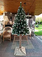 Ялинка Елітна на пні натуральному стволі з інеєм + шишки + перлини + кристали Ялина новорічна R_2469 2