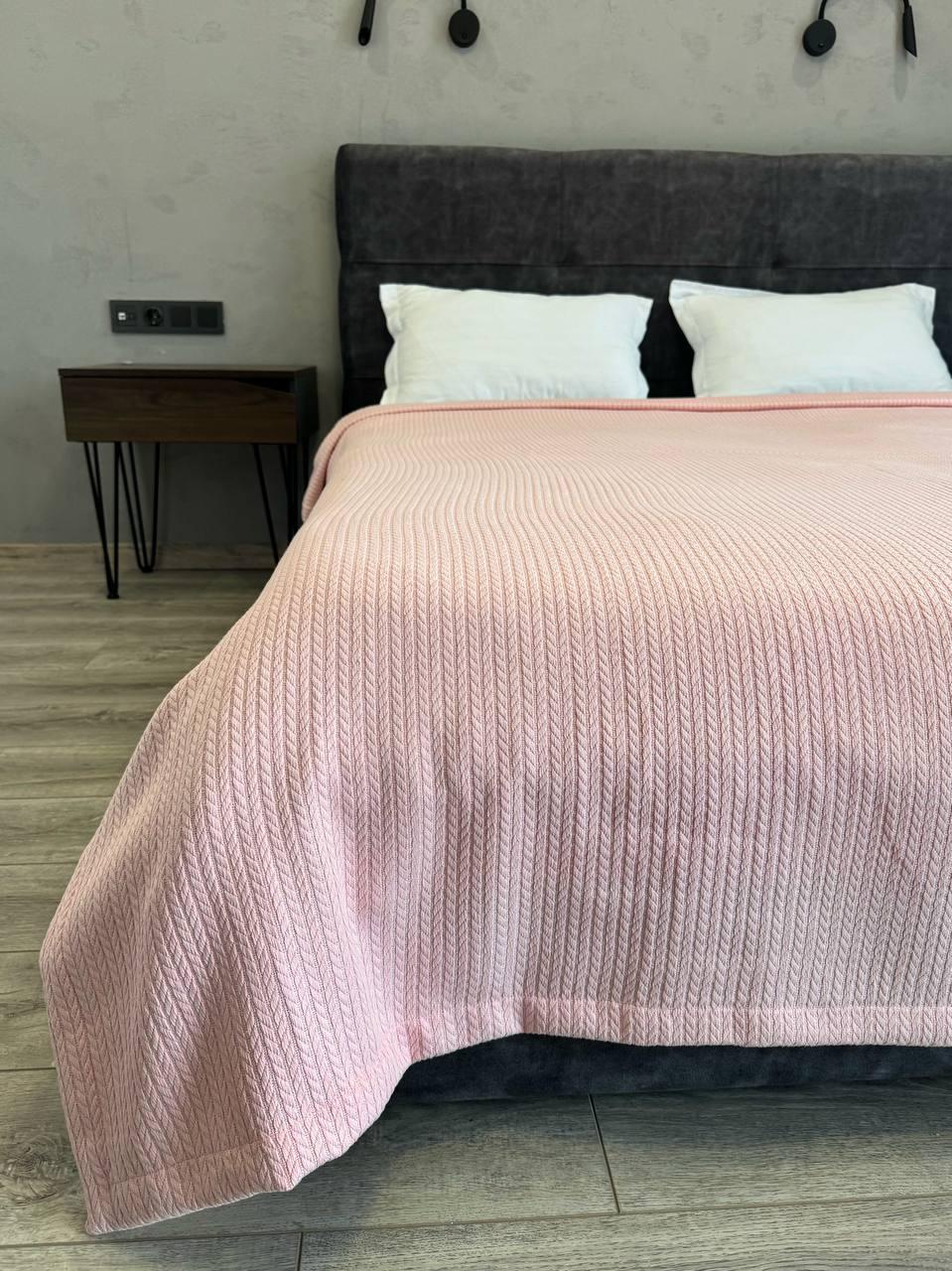 Плед покривало косичка, 100% cotton, рожевий колір (Розміри і кольори в асортименті)