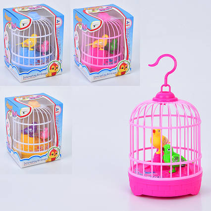 Птах 8501 2 шт., у клітці, гачок, муз.(співає, англ), мікс квітів, кор., 11-14,5-10 см.