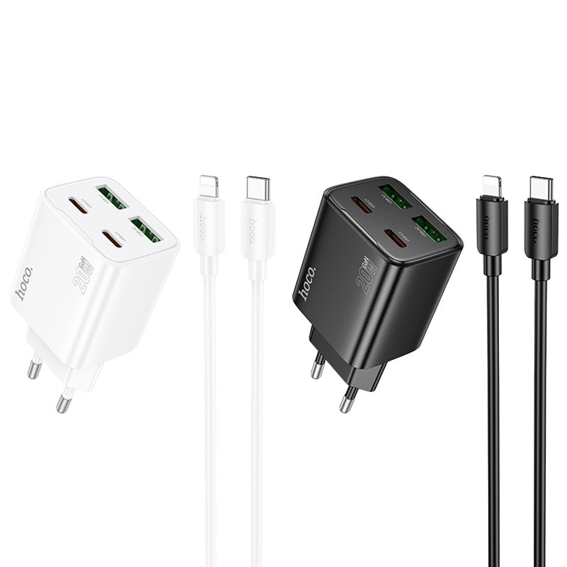 МЗП Hoco N55 Fundador PD20W four-port (2USB-A/2C) + кабель Type-C to Lightning