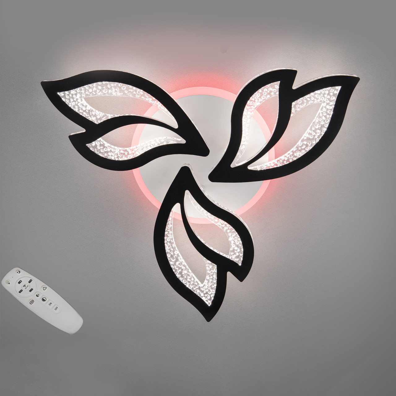 Світлодіодна Led-люстра з пультом на 3 пелюстків у чорному корпусі, освітлення до 10 м², фото 1