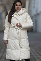Куртка жіноча єврозима подовжена молочного кольору 195102L