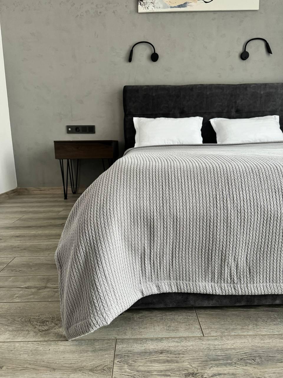 Плед покривало косичка, 100% cotton, сірий колір (Розміри і кольори в асортименті)