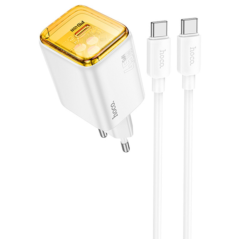 МЗП Hoco N54 Monsoon PD45W (1USB-C) + кабель Type-C to Type-C White
