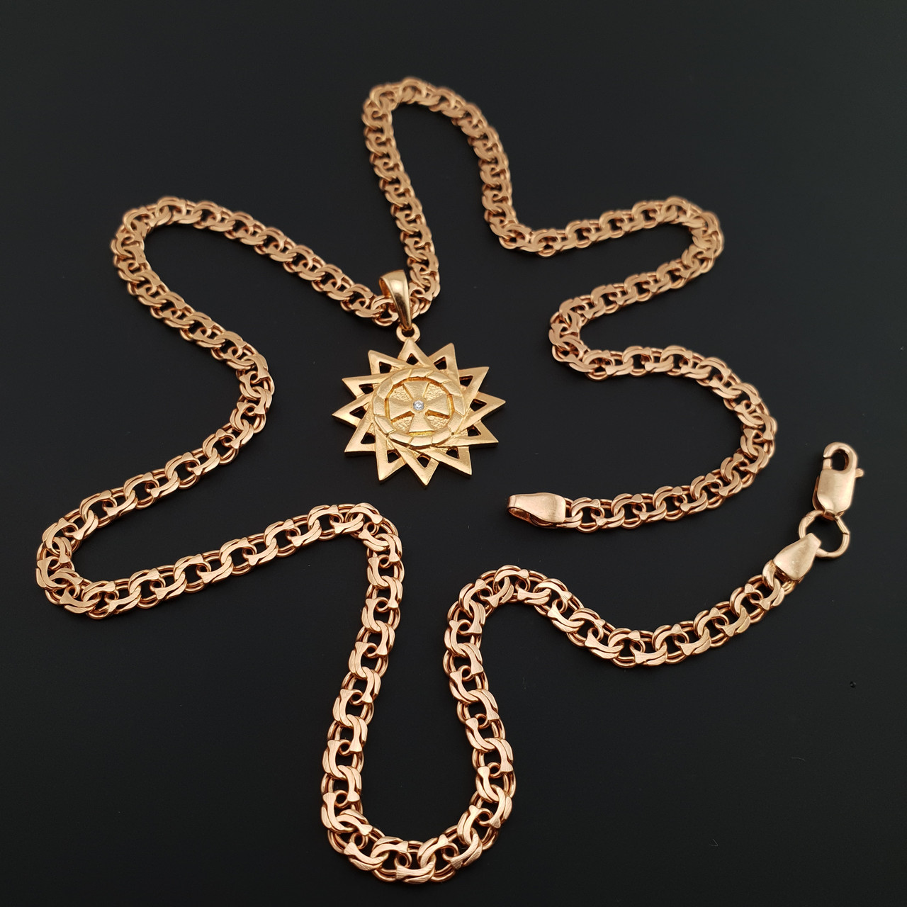 Позолочена срібна цепочка з підвіскою зірка Ерцгамми. Срібна підвіска з ланцюжком позолота 585. 50 см, фото 1