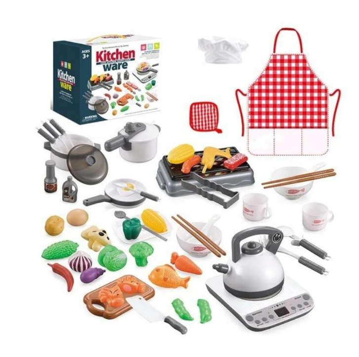 Дитячий іграшковий набір посуду Kitchen ware 168-96, світлові та звукові ефекти, фартух, ковпак, від 3х років, фото 1