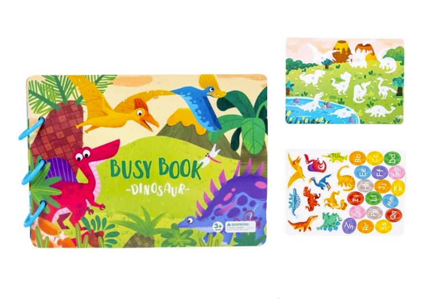 Дитяча розвиваюча книжка монтессорі Busy Book динозаври 2307-3 цифри та англійський алфавіт 3+.