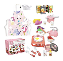 Іграшковий дитячий набір посуду 168-97 зі звуковими і світловими ефектами, фартух, ковпак, продукти.