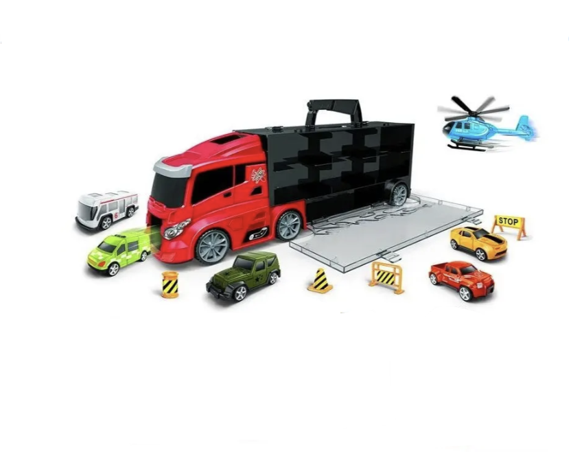 Дитячий трейлер-автовоз 666-06К, звукові та світлові ефекти, 6 машинок, 3+.