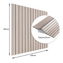 Покриття вінілове самоклеюче 3D рейки 600х600х2,8мм Ясен кремовий SW-00002199, фото 3