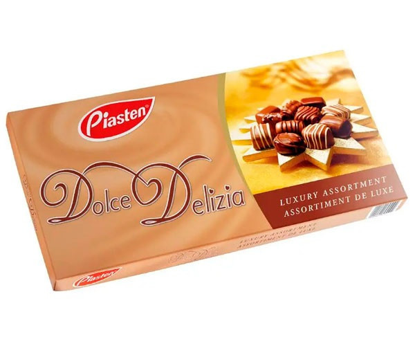 Цукерки Шоколадні Dolce Delizia Асорті Праліне Piasten Praline Жовта Коробка 400 г Німеччина, фото 1