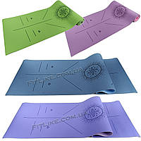 Коврик для йоги TPE Yoga Mat 183cм/61см/6мм с разметкой каремат для фитнеса, пилатеса