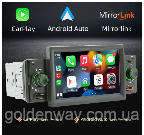 Автомагнітола 1 DIN MP5 Podofo SWC 151c Window CE Bluetooth сенсорний екран 5" Apple CarPlay AndroidAuto