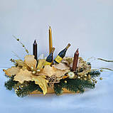 Композиція Новорічна з квітами, шампанським та  зі свічками на стіл. Підсвічник Новорічний., фото 4