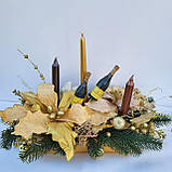 Композиція Новорічна з квітами, шампанським та  зі свічками на стіл. Підсвічник Новорічний., фото 3
