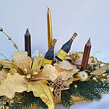 Композиція Новорічна з квітами, шампанським та  зі свічками на стіл. Підсвічник Новорічний., фото 2