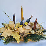 Композиція Новорічна з квітами, шампанським та  зі свічками на стіл. Підсвічник Новорічний., фото 5