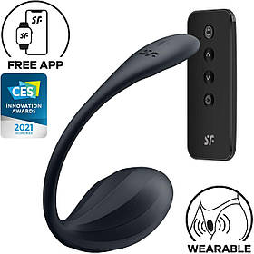 Смарт-віброяйце Satisfyer Ribbed Petal Connect App Black, керування зі смартфона, пульт ДК