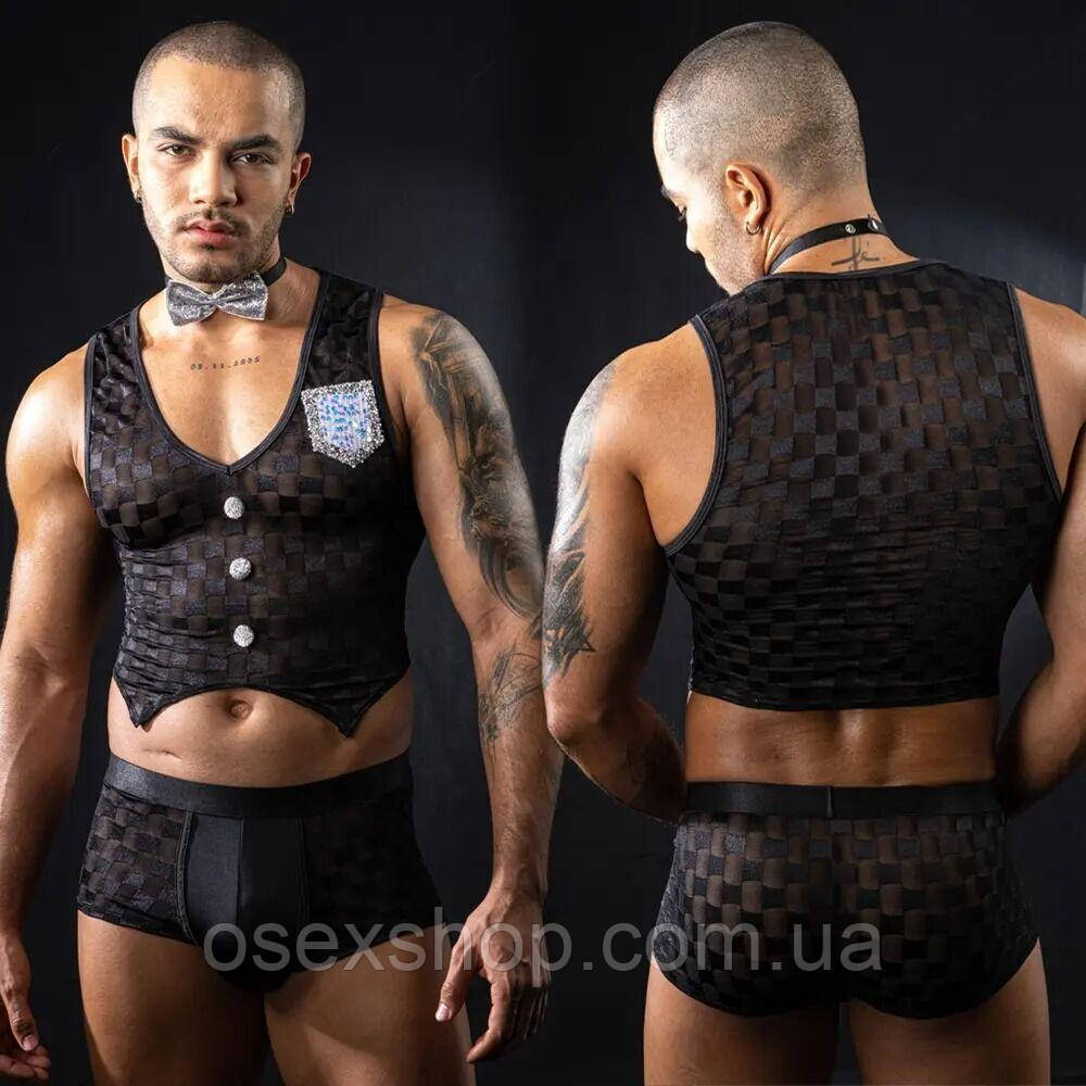 Чоловічий еротичний костюм офіціанта JSY «Об'яльний Міхаель» One Size, топ, труси, метелик (м'ята