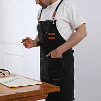 Фартух універсальний із нагрудником для роботи, кухні, ресторану, барбершопу Canvas Aprons, колір: Чорний