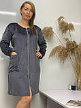 Халат жіночий велюровий на блискавці великих розмірів середньої довжини т.м lekol, фото 3