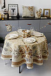 Скатертина Новорічна Ø136 см. кругла гобелен з люрексом, фото 6