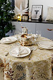 Скатертина Новорічна Ø136 см. кругла гобелен з люрексом, фото 7