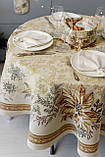 Скатертина Новорічна Ø136 см. кругла гобелен з люрексом, фото 2