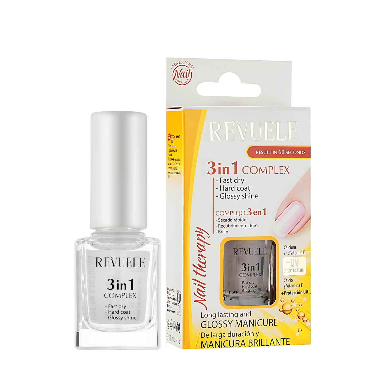 Комплекс 3 в 1 для нігтів "Сушка, покриття, блиск" Revuele Nail Therapy, 10 мл