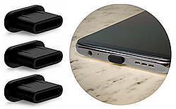 Заглушка USB Type-C захисна силіконова кришка від пилу вологи бруду для телефонів гаджетів чорна 3 шт.
