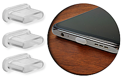 Заглушка USB Type-C захисна силіконова кришка від пилу вологи бруду для телефонів гаджетів біла напівпрозора 3 шт.