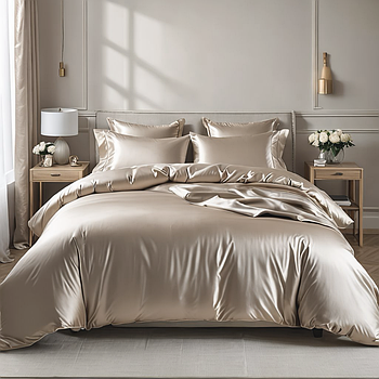 Простирадло 150х220 (Сатин Premium) | Полуторне простирадло від виробника "Королева Ночі" | Однотонний світло-бежевий