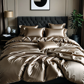 Постільна білизна Королева Ночі (Сатин Premium) | Полуторний комплект | 50х70 | Однотонний темно-бежевий